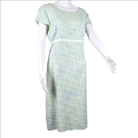 Alex Marie Dresses & Skirts - NWT Alex Marie Star Ivory Blue Green Tweed Cap Sleeve Knee Length Sheath Dress